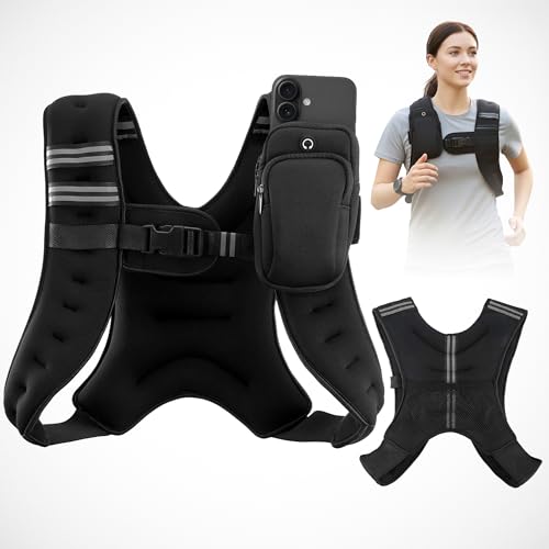 Running Weighted Vest Woman for Walking & Cardio - 12 Lb Strength Training Weight Vests with Reflective Straps, Pocket, and Even Iron Sand Distribution for Fitness, Running & Workout