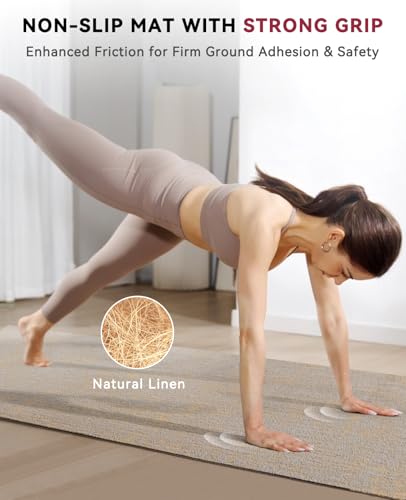HAPBEAR Extra Large Yoga Mat (84''x30'') - 1/4'' Thick Durable Natural Linen, Non-Slip & Tear-Resistant - Perfect for Home Yoga Workouts, Meditation, Pilates, Floor Exercises & Fitness - Free Carrying Bag Included - color: Brown