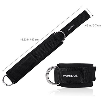 VORCOOL Ankle Straps for Cable Machines Weightlifting Gym Workout Fitness Double D-Ring Neoprene Padded Ankle Cuffs for Legs, Abs and Glute Exercises Fits for Men&Women with Carry Bag 2PCS