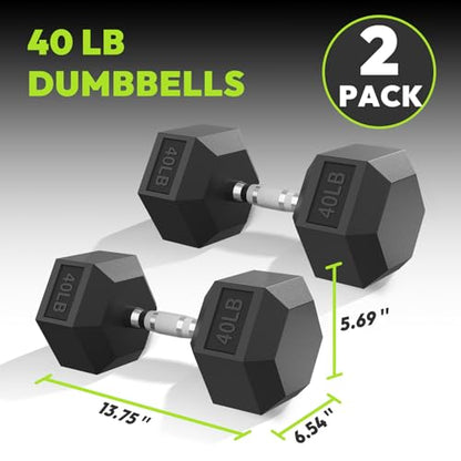 HANDBODE Hex Dumbbell 30-570 lb Dumbbell set, Rubber Encased Exercise & Fitness Dumbbells, Hand Weight for Strength Training - size: 40 lb, Pair, style: Chrome Handle