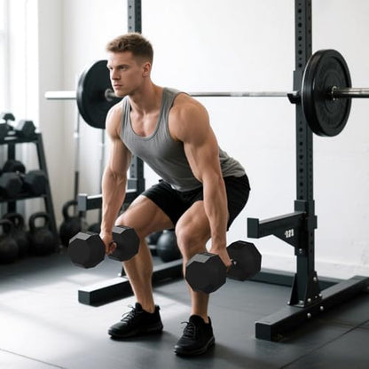 Rubber Coated Hex Dumbbell Weight Set, Multiple Sizes Exercise & Fitness Dumbbells,100LB Set,110LB Set,200LB,350LB,450LB,550LB, 35-50Lbs Pairs for Muscle Toning, Strength Building & Full Body Workout