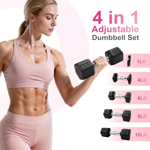 Adjustable Dumbbell Set of 2, Total 20 LB Pair (4,6,8,10 LB) - color: Black