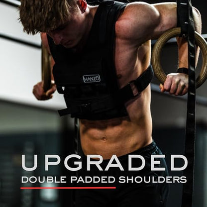 HANZO Weighted Vest for Men & Women 25lbs | 35lbs | 45lbs | 65lbs | Weight Vest With Removable Iron Weights, Adjustable Heavy Duty Weighted Workout Vest for Calisthenics & Fitness Training - size: 45 lbs
