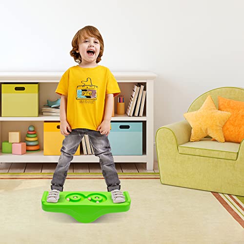 Kids Rocking Seesaw Balance Board with 5 Wooden Balls Sensory Training Rocking Board Balance Training Equipment Children Indoor Outdoor Activity Toy (Green) - color: Green
