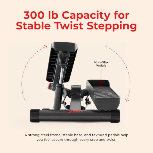 Sunny Health & Fitness Twist Stair Stepper with Resistance Bands - color: Black Matte