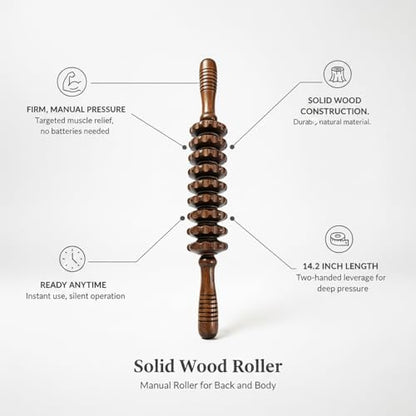 14.2 Inch Solid Wood Roller, Manual Stick for Home Gym, Ergonomic Firm Pressure Tool (1 Pack) - color: Brown