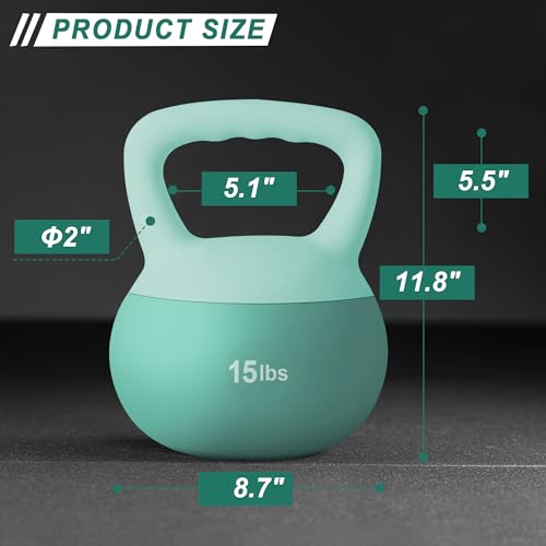 DlandHome Kettlebell Weights Strength Training Kettlebell-Great for Full Body Workout and Strength Training,Easy Grip Handle,PVC Filled with Iron Sand - color: Mint Green-15lbs