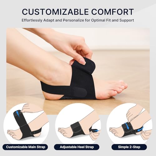Fit Geno Arch Support Brace for Plantar Fasciitis Pain Relief — Adjustable Gel Pad Compression, Fits Wide & Narrow Feet, Non-Slip Design for Flat Feet, High Arches & Fallen Arches, Men & Women - color: Black