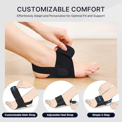 Fit Geno Arch Support Brace for Plantar Fasciitis Pain Relief — Adjustable Gel Pad Compression, Fits Wide & Narrow Feet, Non-Slip Design for Flat Feet, High Arches & Fallen Arches, Men & Women - color: Black