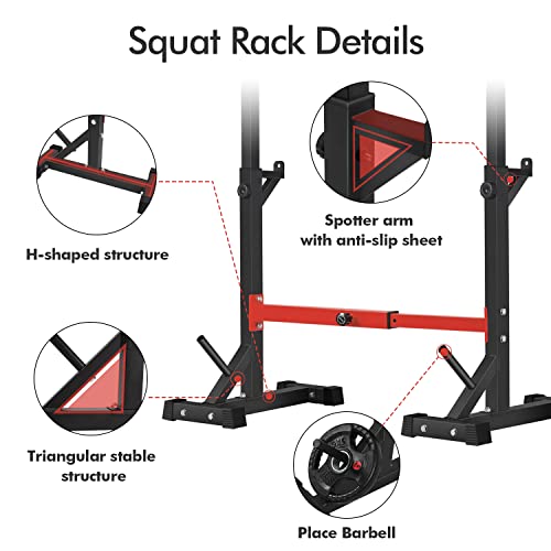 BangTong&Li Squat Rack Stand,Barbell Rack,Bench Press Rack Stand Home Gym Adjustable Weight Rack 550Lbs - color: Red