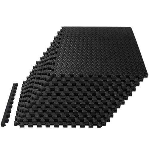 Mat Block Interlocking Foam Tiles Puzzle Mats for Floor 48 SQ FT, 1/2 inch, 12 Tiles, EVA Gym Mat Flooring Exercise Equipment Mat for Home Gym Equipment,APM12001BK, Black - color: Black, size: 48 sq ft, style: 0.5 Inch