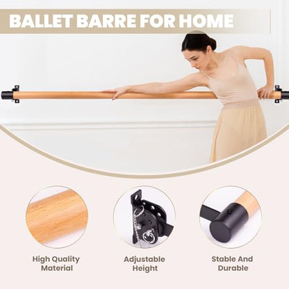 Adjustable Ballet Barre For Home,3Ft Wall Mounted Ballet Barre,Solid Wood Ballet Barre For Home,Ballet Bar with Ballet Stretch Band and Two Yoga Socks,Suitable For Dance Training,Pilates,Fitness