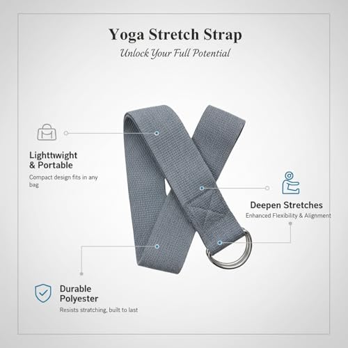 Yoga Stretch Strap, Polyester Exercise Strap for Flexibility Training and Assisted Stretches (1 PC) - color: Dark Gray