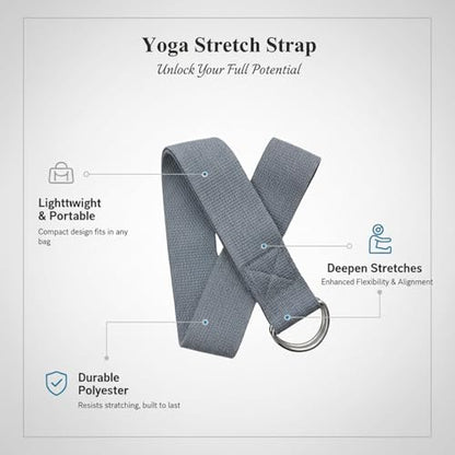 Yoga Stretch Strap, Polyester Exercise Strap for Flexibility Training and Assisted Stretches (1 PC) - color: Dark Gray