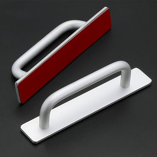 2 Pack Adhesive Handles Self Stick Instant Cabinet Handles 5.83" Stick on Cabinet Handles Drawer Push Pull Handles Helper Sliding Screen Door Handles for Sliding Closet Window Wardrobe - Silver
