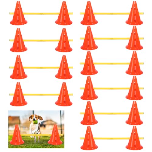 10 Sets Dog Agility Hurdle Cone Set 20 Pcs Exercise Cones with 10 Pcs Rods Adjustable Obstacle Portable Agility Training Equipment Canine Pole(Orange and Yellow)