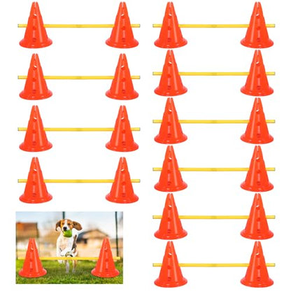 10 Sets Dog Agility Hurdle Cone Set 20 Pcs Exercise Cones with 10 Pcs Rods Adjustable Obstacle Portable Agility Training Equipment Canine Pole(Orange and Yellow)