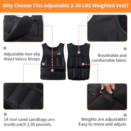 Adjustable Weighted Vest for Men Women,2-30 Lbs Adjustable Weighted Vest with Straps Womens Running Weight Vest for Walking Strength Training Fitness