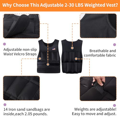 Adjustable Weighted Vest for Men Women,2-30 Lbs Adjustable Weighted Vest with Straps Womens Running Weight Vest for Walking Strength Training Fitness