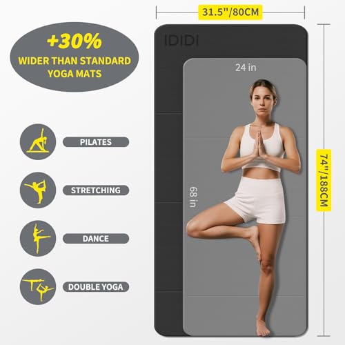 Foldable Extra Large Yoga Mat 74"×31.5", 8mm Double-Sided Non Slip Lightweight Fitness Mat for Man & Woman, Portable for Home Studio & Travel - color: Black+Gray