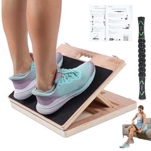 Swara 14″ Wide Wooden Slant Board for Calf Stretching & Exercise, Foldable - size: 14x14 Inch