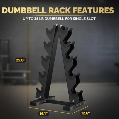 Hex Dumbbell Set with Rack (5lb-230lb), Rubber Encased Cast Iron Free Weights for Total Body Workouts, Easy Storage and Stable Dumbbell Sets for Home Garage Gym