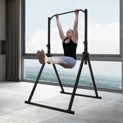 Foldable Pull Up Bar Stand, Triangular Adjustable Height Dip Station, 440lbs Capacity Home Gym Station, Stable Non-Slip Indoor Fitness Equipment for Home and Small Gyms