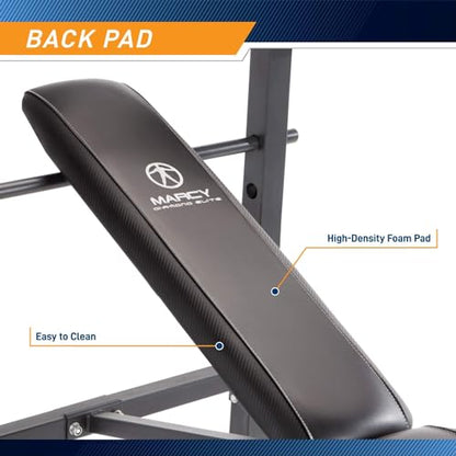 Marcy Standard Bench with 80lbs to 100 lbs Vinyl-Coated Weight Set for Strength Training Lifting for Home Gym - color: Black - 100 lbs