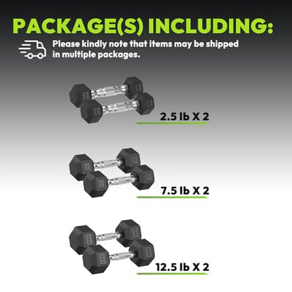 HANDBODE Hex Dumbbell 45-640 lb Set, Rubber Encased Exercise & Fitness Dumbbells for Home Gym, Hand Weights for Strength Training
