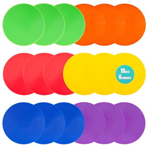 Spot Markers 9 Inch 18 Pcs Anti-Slip Agility Floor Markers,Colorful Flat Field Gym Classroom Floor Spots Set for Indoor Outdoor Soccer Basketball Sports Speed Training and Drills
