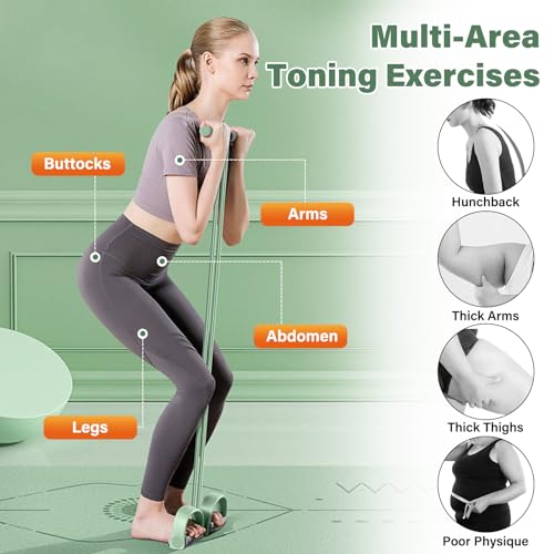 Pedal Resistance Bands with Handle, 6-Tubes Elastic Exercise Bands, Natural Rubber Resistance Bands, Multifunction Exercise Equipment for Abdomen, Waist, Arm, Leg, Green