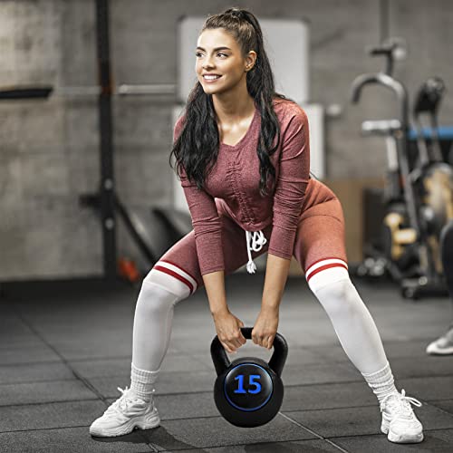Goplus 3 Pieces Kettlebell Set, 5, 10, 15 lbs HDPE Coated Concrete Fitness Kettle Bells w/Easy Grip Wide Handle, Home Gym Exercise Weights HIIT Workout, Weightlifting, Strength Training, Conditioning