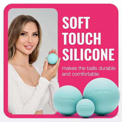 3 in 1 Massage Ball Set - Lacrosse Balls for Myofascial Release, Back Pain Relief, Face Fitness, Trigger Points, Yoga, Physical Therapy, Muscle Recovery and Soft Deep Tissue Massage (Turquoise)