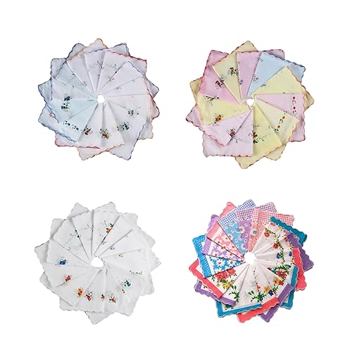Stylish Picot Pocket Handkerchief Ladies Floral Hankies 12x12inch Large Bandana High Absorbency Pocket Towel Sweat Towels