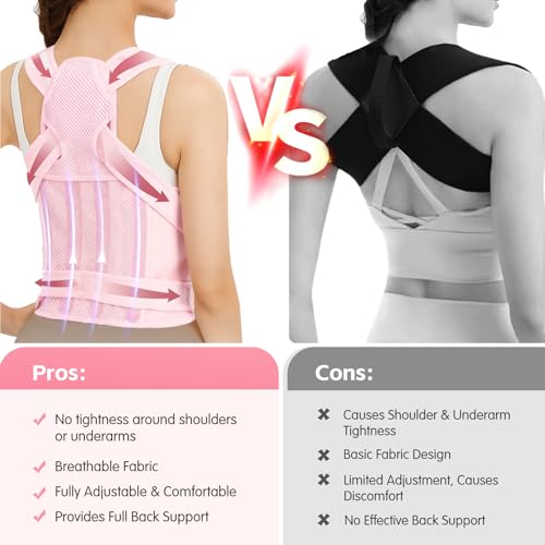 Posture Corrector for Women & Men, Adjustable Back Brace with Shoulder Straightener & Lumbar Support for Upper & Lower Back Pain Relief, Spine Support, Hunchback & Scoliosis, Pink, Small