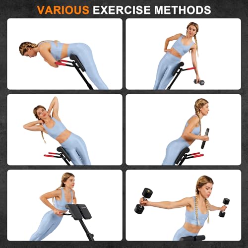 Roman Chair,Foldable Back Extension Machine,Adjustable Ab Back Extension Machine,Core Strength Trainer,Back Exercise Machine for Glute,Ab Workouts,Full All-in-One Body Workout&Home Gym Fitness（Blue）