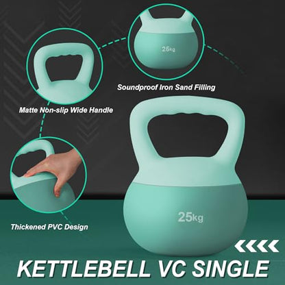 DlandHome Kettlebell Weights Strength Training Kettlebell-Great for Full Body Workout and Strength Training,Easy Grip Handle,PVC Filled with Iron Sand - color: Mint Green-25lbs