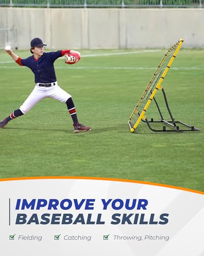 Baseball Rebounder Net, 4x4.5FT Baseball Softball Volleyball Bounce Back Net with 3 Adjustable Angles, Pitchback Trainer Enhances Fielding, Catching, Throwing, Pitching, Solo Practice