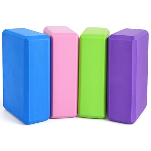 4 Pack Yoga Blocks, High Density Yoga Brick Foam Blocks for Pilates Workout, Improve Strength and Aid Balance and Flexibility, Soft Non Slip Surface for Pilates and Meditation (Multicolor)