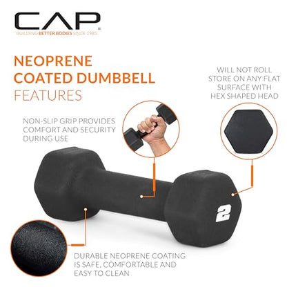 CAP Barbell Neoprene Dumbbell Weights Pairs & Sets | Black - style: 2 lb Pair