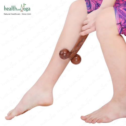 HealthAndYoga™ NatureSooth Wooden Massage Roller – Wood Therapy Massage Tools – Handheld Calf and Leg Massager, Back and Shoulder Massager and Full Body Massager
