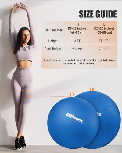 GalSports Stability Ball for Core Training & Physical Therapy – Anti-Burst, Slip-Resistant Yoga Ball for Home Gym, Pilates, Balance & Posture Improvemen