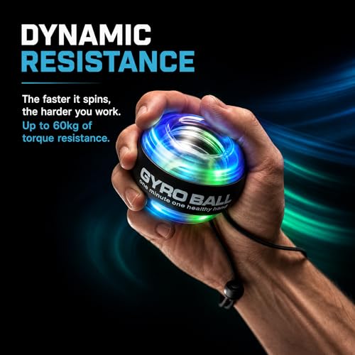 Gyro Ball Wrist Trainer, Auto Start Grip Strength Trainer with Battery-Free Self-Generating LED Lights, Forearm Trainer and Hand Exerciser, Torque Ball for Fitness, Office and Gaming - color: Black