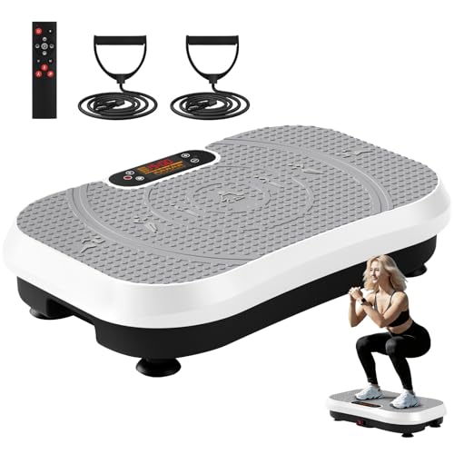 SoftGym Waver Vibration Plate Exercise Machine for Lymphatic Drainage Weight Loss,120 Speed Levels Vibrating Platform with Resistance Bands,Full-Body Workout Equipment for Muscle Activation - style: Slim- Grey White