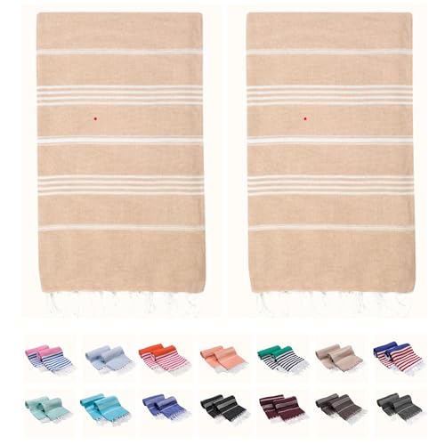 PARK&OZ Turkish Beach Towels 2 Pack–Oversized 100% Cotton Quick Dry Absorbent Sand-Free Blanket 72x40, Extra Large Lightweight Pool Towels for Adults Women Men, Sand Resistant, Perfect Travel (Beige) - color: Beige