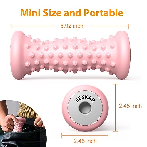 BESKAR Foot Massager Roller for Plantar Fasciitis Relief, Portable Feet Roller to Deep Tissue Muscle Massage, Foot Arch and Heel Pain, Reflexology Tool - color: Pink