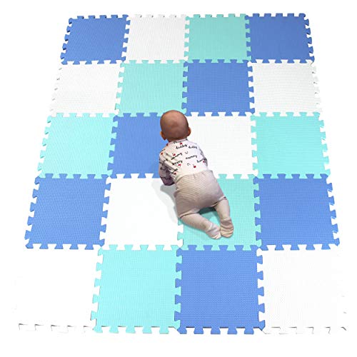 YIMINYUER® 20 Tiles (30cm×30cm×1cm Each Tile) Baby Soft Puzzle Play Mats, Kids Thick EVA Foam Floor, Toddlers & Children's Soft Interlocking Mat R01R07R08G301020 - color: White Blue Green