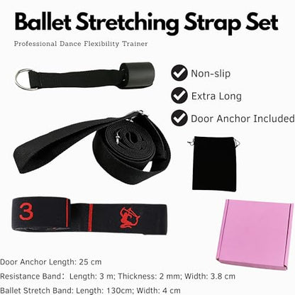 Danzcue Ballet Stretch Strap Set – Professional Dance Flexibility Trainer with Door Anchor, Extra Long Non-Slip Stretching Bands for Ballet, Jazz, Contemporary & Gymnastics
