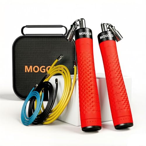 Weighted Jump Rope Set - 1/4LB & 1/2LB Heavy Speed Rope with Quick-Release Handles, 3 PVC Cables (9.8FT), Anti-Slip Grip for Boxing, Cross Training & Home Workout, Includes Carry Case