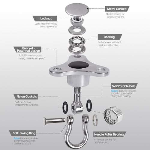 Helffer Heavy Duty Stainless Steel Swing Hanger - 1500 LB Capacity 360°+180° Swivel Swing Hook with Smooth Bearings, for Swing Set, Porch Swing, Hammock Chair, Aerial Yoga, Punching Bag